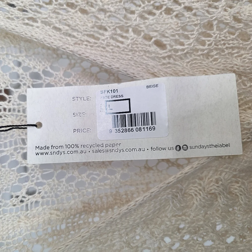 SNYDS Fate Crochet Mini Dress Beige Swim Coverup Size Large New With Tags - Picture 7 of 7